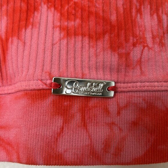 SOLD bombshell Sportswear Snap Bra size small orange pink tie dye crop top spor - Picture 2 of 9